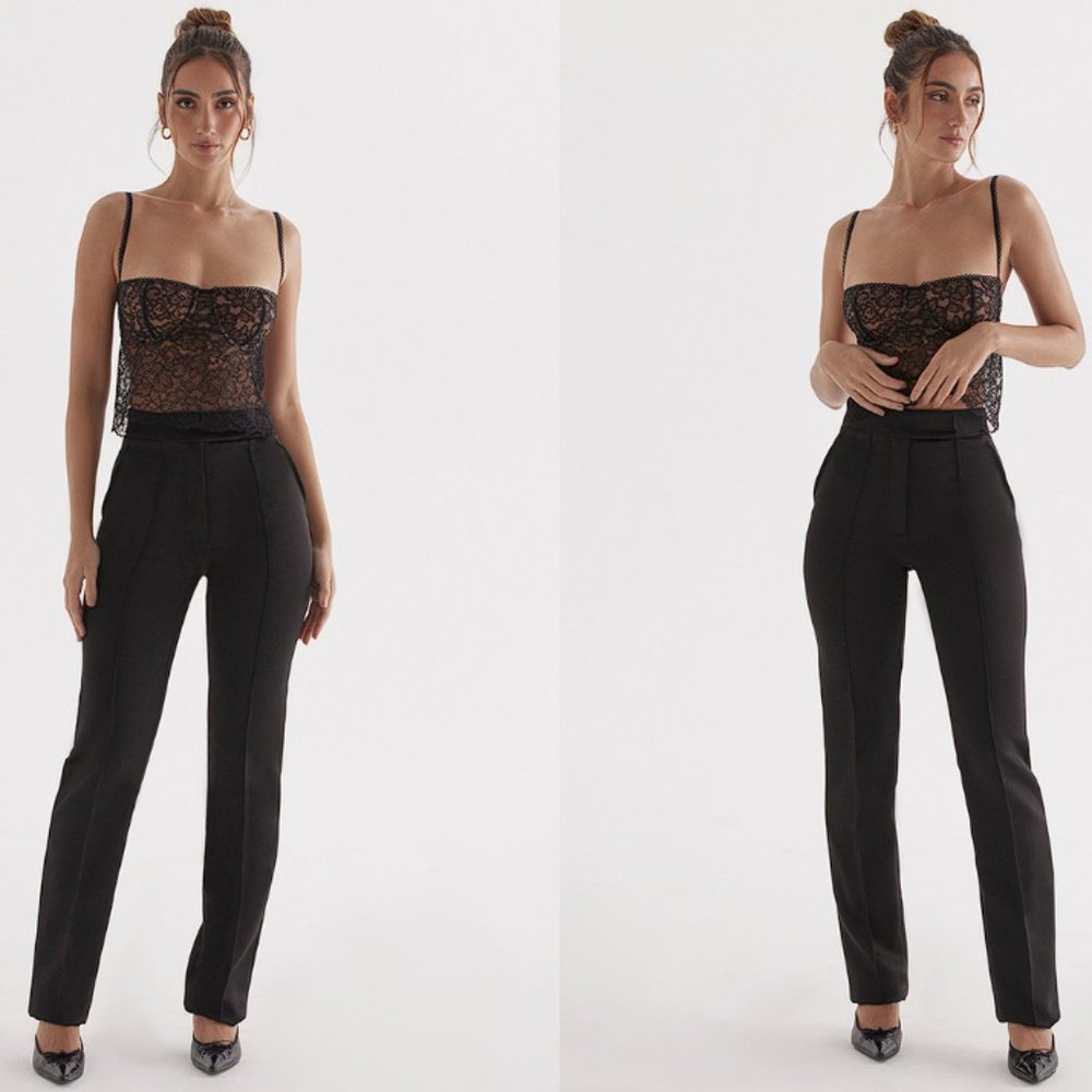 HOUSE OF CB 'Tansy' Black Satin Trousers NWT